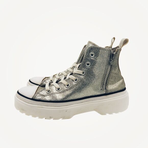Converse Sneakers Youth Size 5.5 Chuck Taylor Hi Top Lug Silver Glitter Glam - Picture 1 of 15